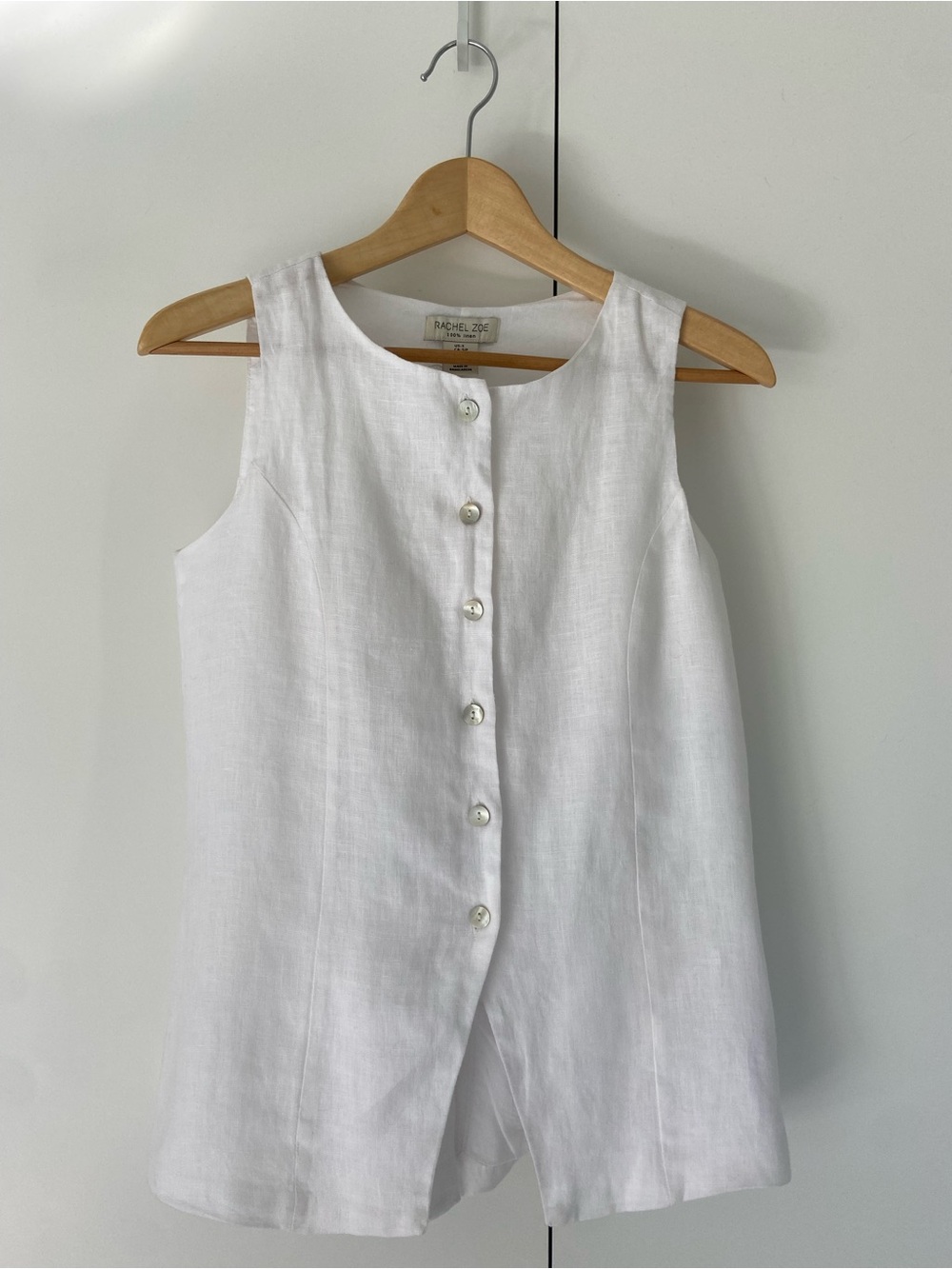 RACHEL ZOE 100% Linen Sleeveless Waistcoat Vest Top Small White Like New